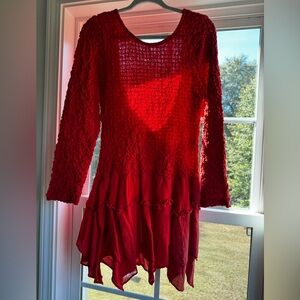 Free People Textured Red Backless Dress